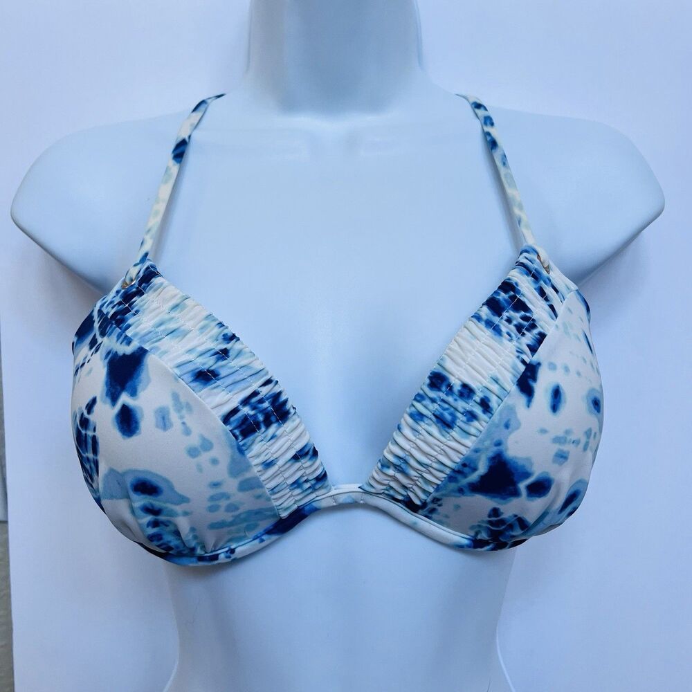 Victoria's Secret 32D Blue White Tie Dye Underwire Push Up Bikini Top Swimsuit